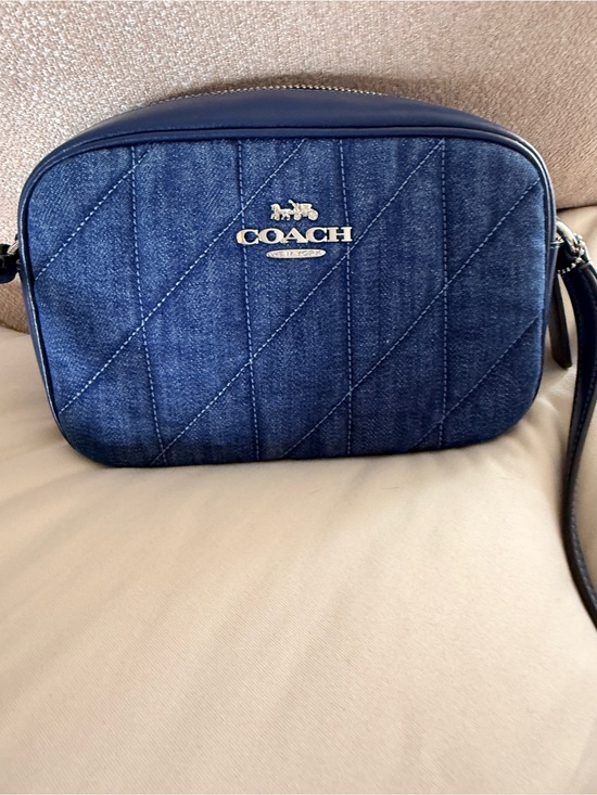 Coach Handbags - Coach Denim Quilted Crossbody Bag in Navy Blue with Silver Hardware